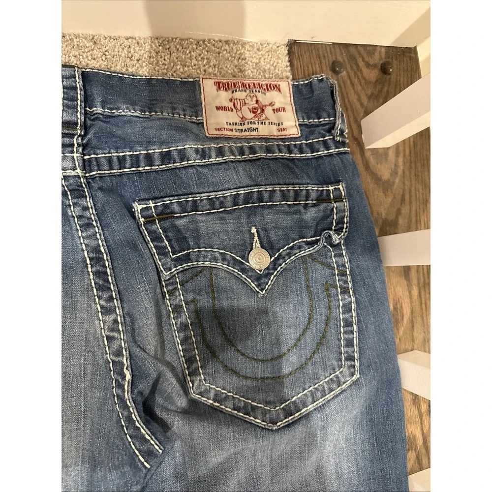 TRUE RELIGION RICKY BIG T FLAP RELAXED STRAIGHT 112790 JEANS 38 Medium Wash